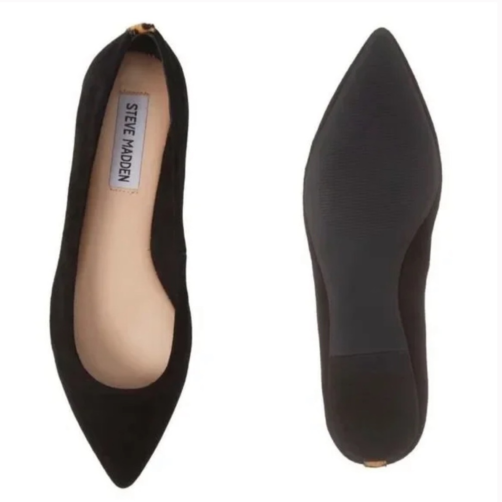 Steve Madden Adley Animal Print Embellished Pointed Toe Black Suede Ballet Flat